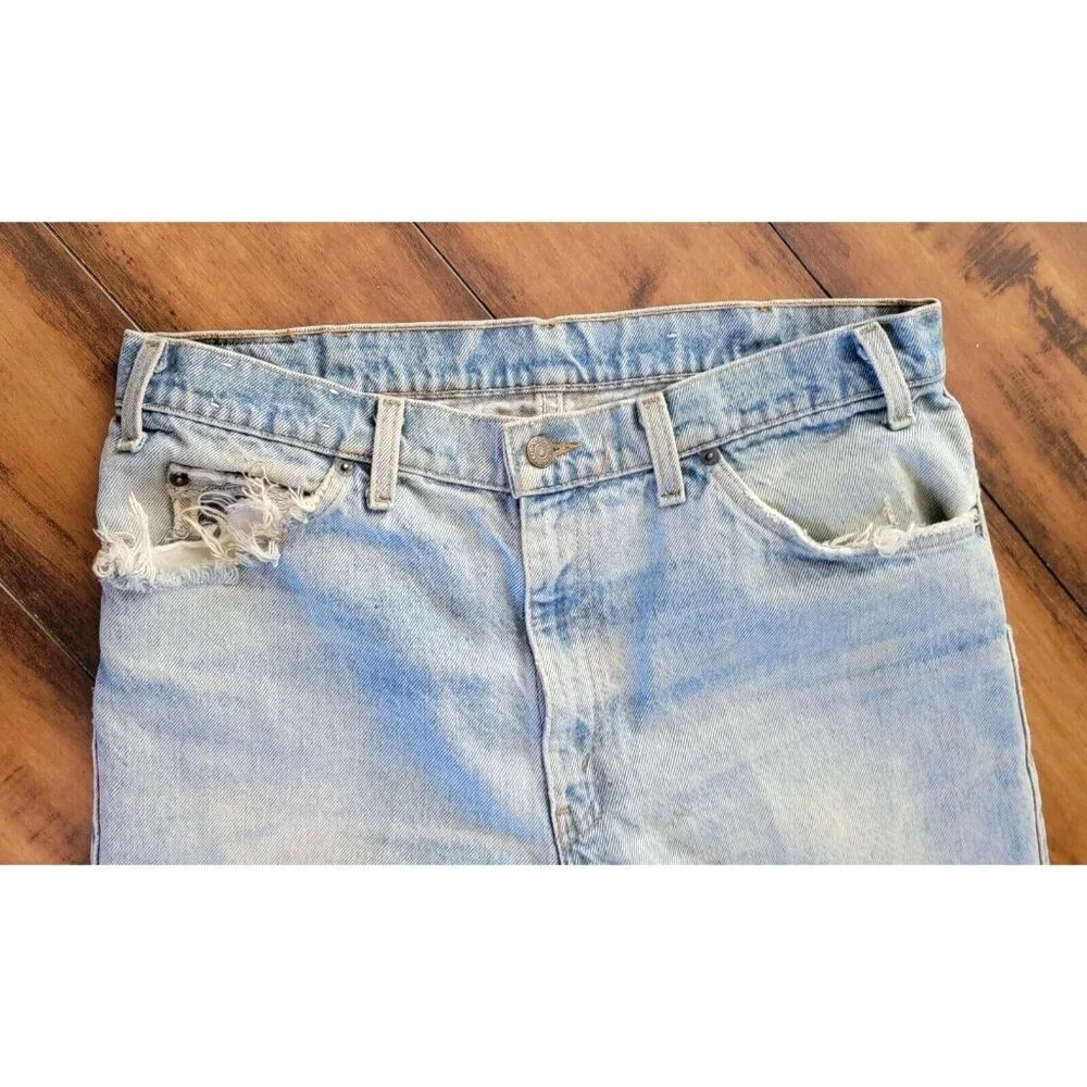 Vintage Levis 549 36x32 Leather Tab Jeans 80s 90s Stone Wash Frayed Faded Thick